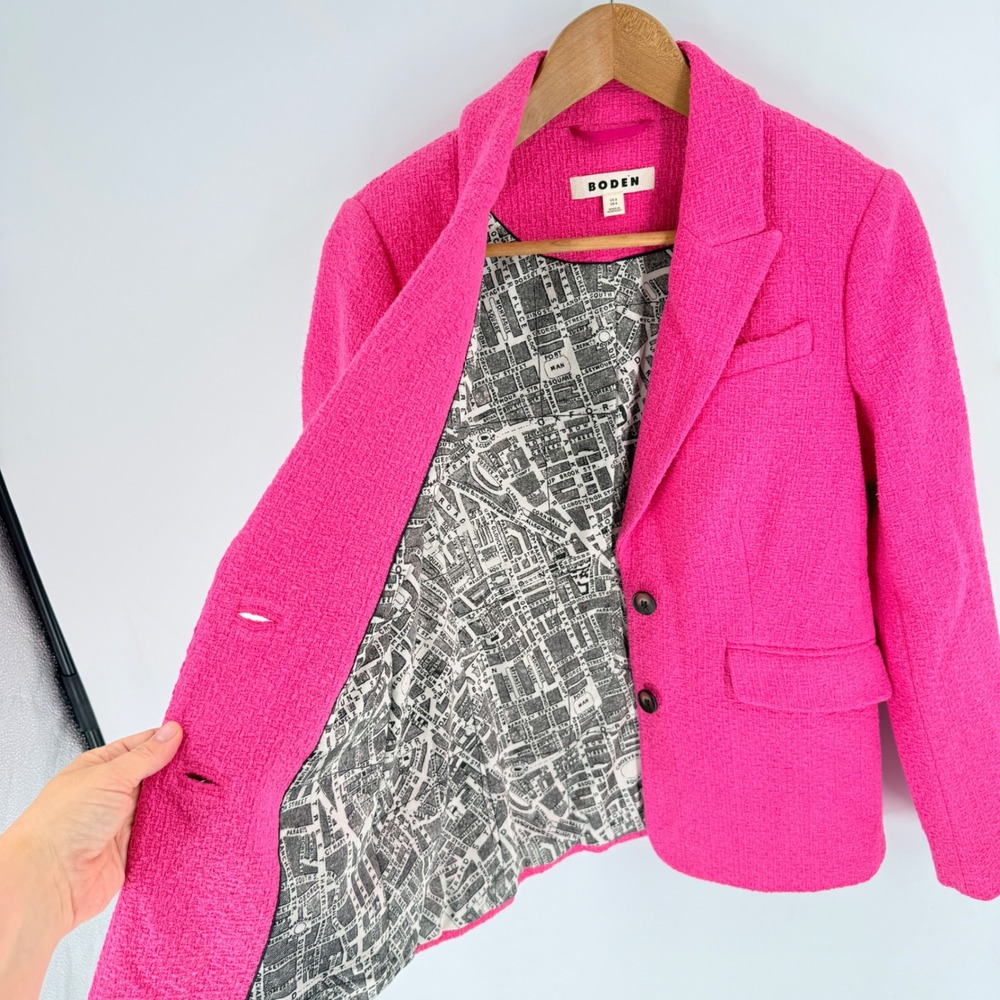 Boden Stamford Textured Blazer Hot Pink Size 4 US Cotton Blend Vibrant Preppy - Picture 7 of 8